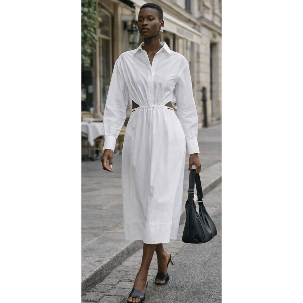 COS White Cotton Cutout Shirt Dress Midi Open Back Minimalist Size 8